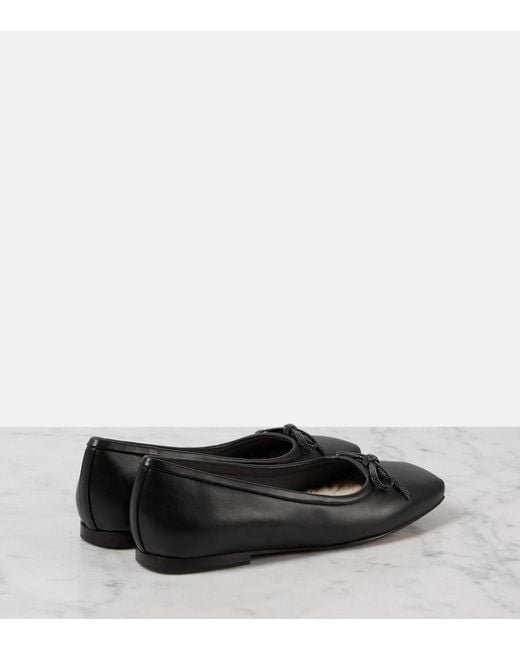 Brunello Cucinelli Black Monili Bow-Detail Leather Ballet Flats