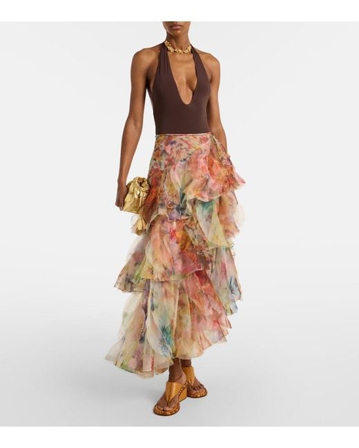 Zimmermann Brown Luna Halterneck Open-Back Bodysuit