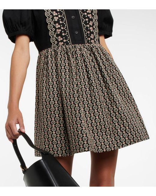 See By Chloé Black See By Chloe Floral Embroidered Cotton Minidress