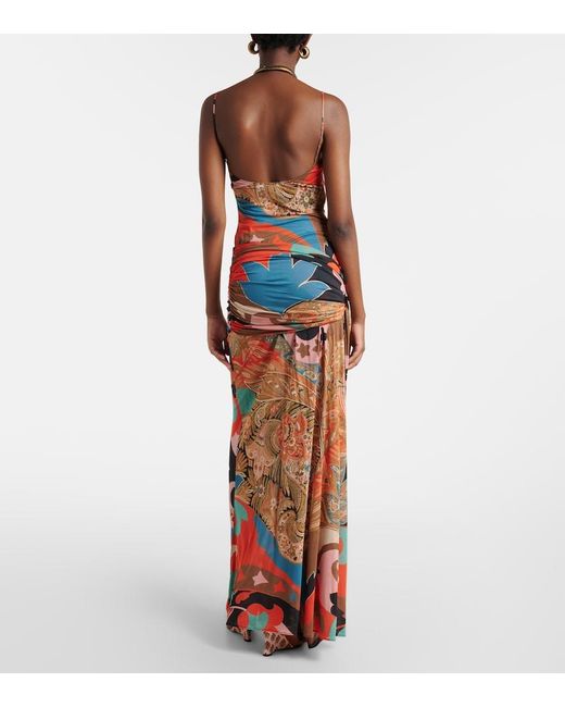 Etro Red Paisley Draped Gown