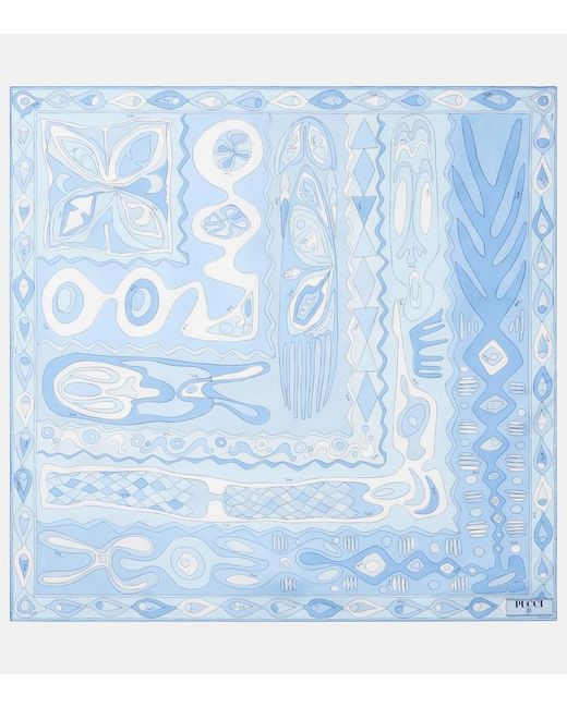 Emilio Pucci Blue Angoli Silk Twill Scarf