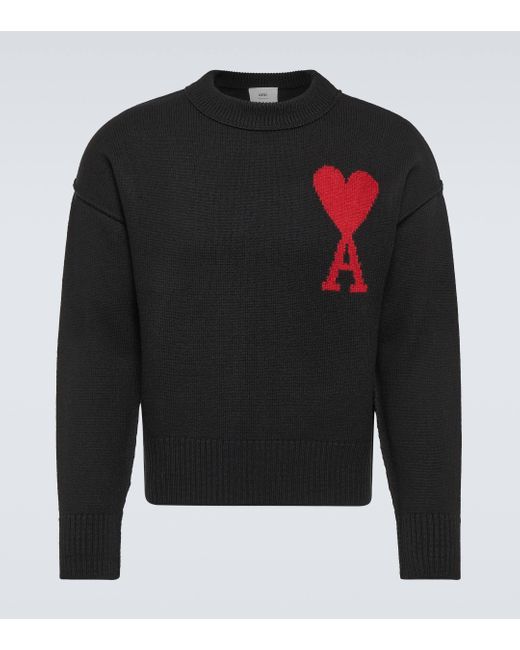 AMI Black Ami De Cour Virgin Wool Sweater for men