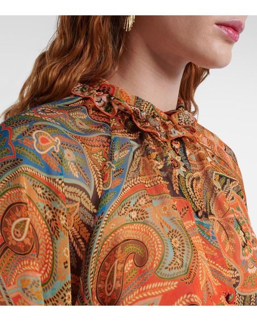 Etro Pink Printed Ruffled Silk Blouse