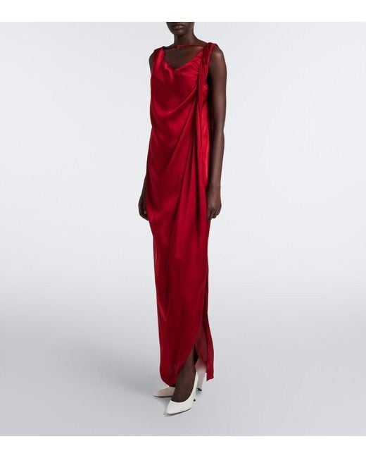 Maison Margiela Red Draped Satin Maxi Dress