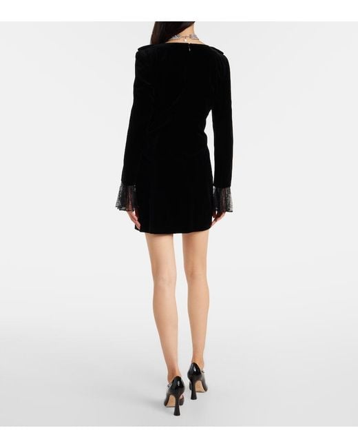 Nina Ricci Black Lace-Trimmed Cotton Velvet Minidress
