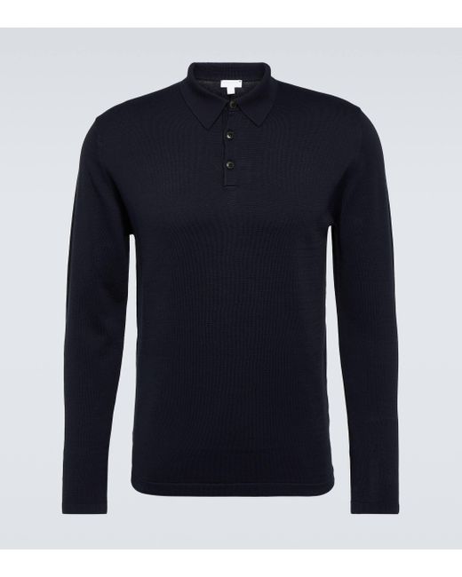 Sunspel Blue Cotton Polo Sweater for men