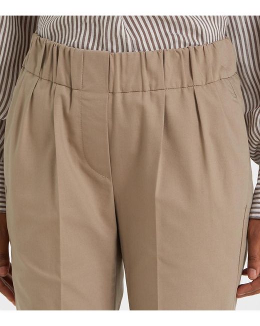 Pantalones Slim De Mezcla De Algodon Brunello Cucinelli de color Natural
