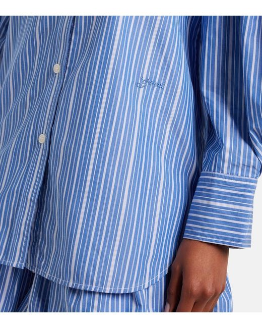 Ganni Blue Striped Oversized Cotton Poplin Shirt