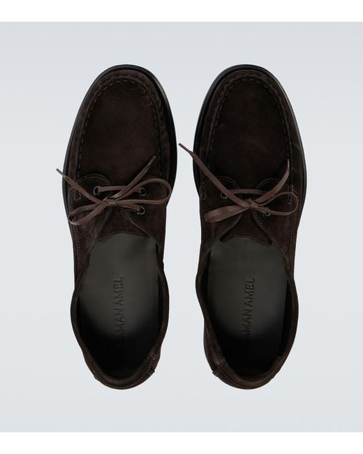 Saman Amel Black City Moc Suede Boat Shoes for men