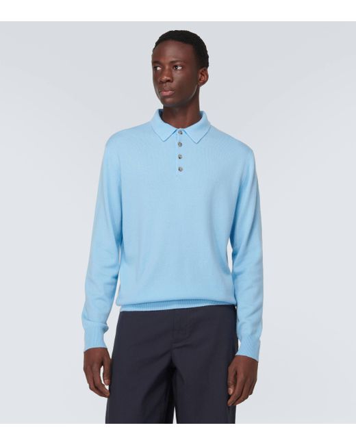 Allude Blue Cashmere Polo Sweater for men