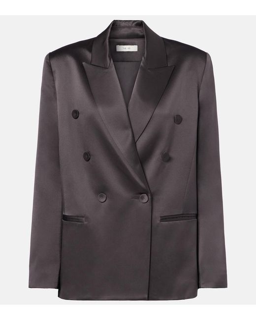 The Sei Black Double-Breasted Silk Satin Blazer