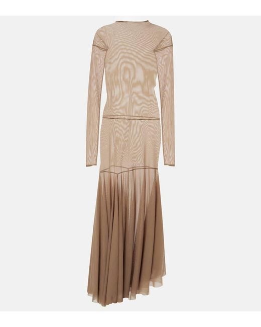 Lemaire Draped Mesh Jersey Maxi Dress in Natural | Lyst Canada