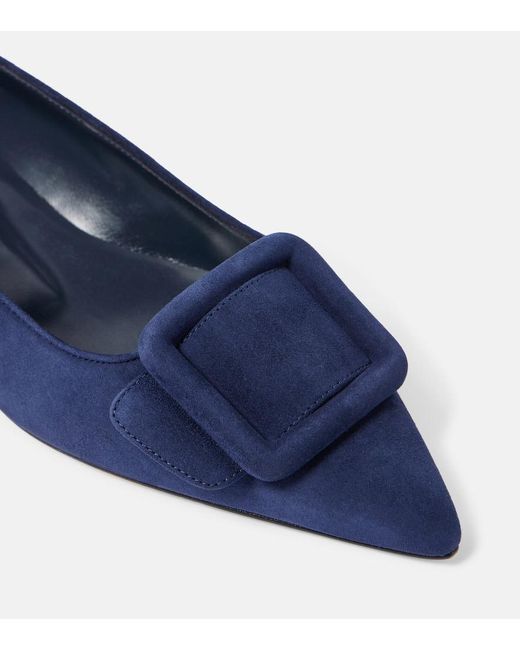 Manolo Blahnik Blue Maysale Suede Ballet Flats