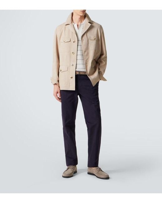 Brioni Blue Pienza Cotton-Blend Straight Pants for men