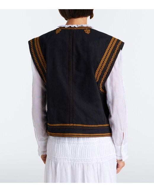 Isabel Marant Black Edmee Embroidered Denim Vest