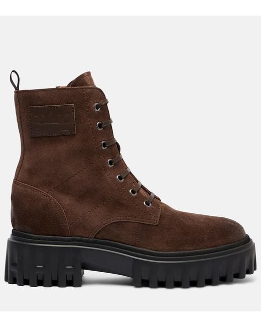 Hogan Brown H700 Suede Combat Boots