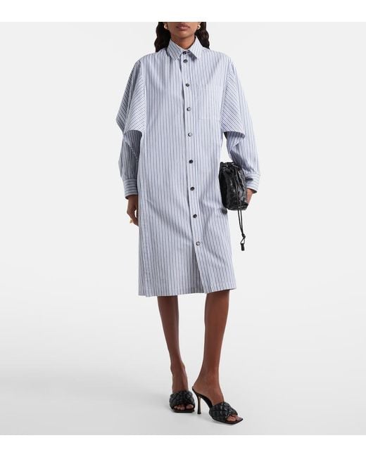 Bottega Veneta Blue Striped Cotton Shirt Dress