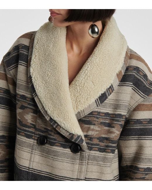 Isabel Marant Gray Dorcas Faux Shearling-Trimmed Peacoat