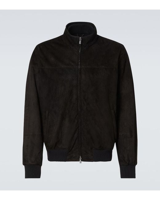 Thom Sweeney Black Suede Bomber Jacket for men