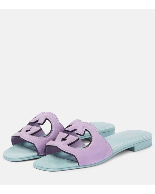 Sandalias de ante con GG Gucci de color Purple