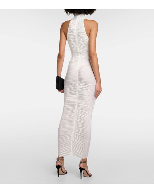 Alex Perry White Crystal-embellished Ruched Maxi Dress