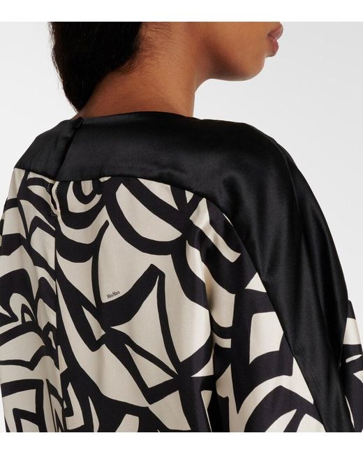 Max Mara Black Quaglia Printed Silk Satin Top
