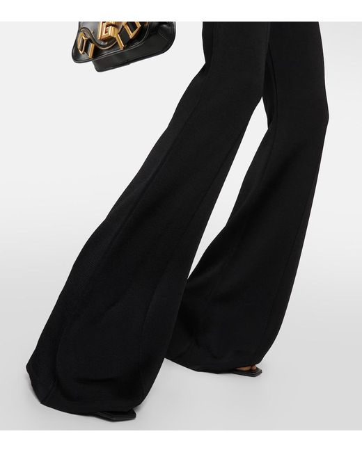 Pantalones Flared En Punto De Tiro Alto Balmain de color Black