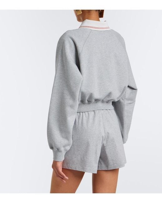 Versace Gray Cropped Cotton Jersey Polo Shirt