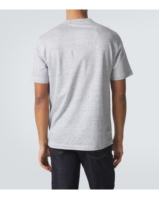 Brioni Gray Striped Linen And Cotton T-Shirt for men