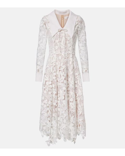 Oscar de la Renta White Guipure Lace Midi Dress