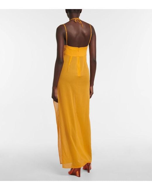 Nensi Dojaka Metallic Cutout Halterneck Maxi Dress