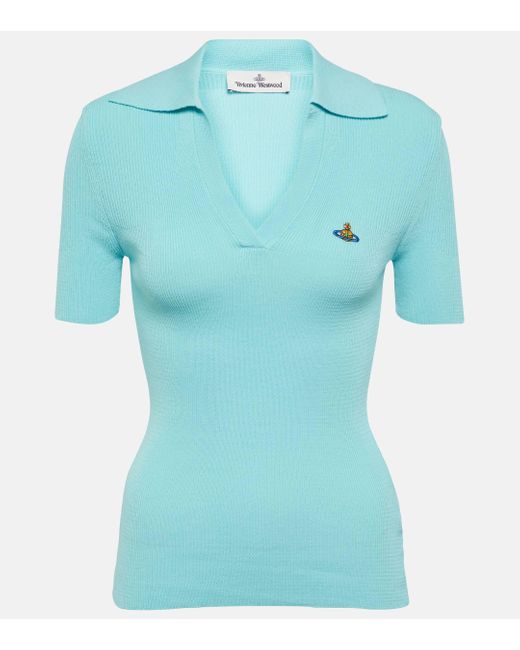 Vivienne Westwood Blue Marina Ribbed-knit Cotton Polo Shirt