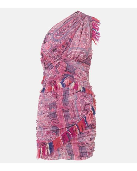 Isabel Marant Purple Dessia Fringed Printed Minidress