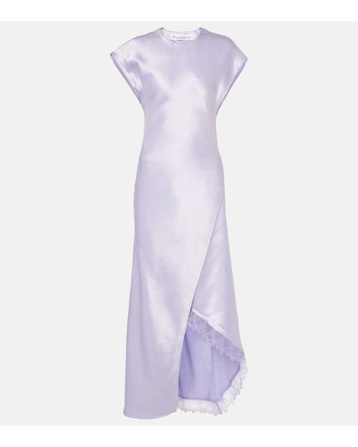 J.W. Anderson Purple Asymmetric Lace-Trimmed Satin Midi Dress