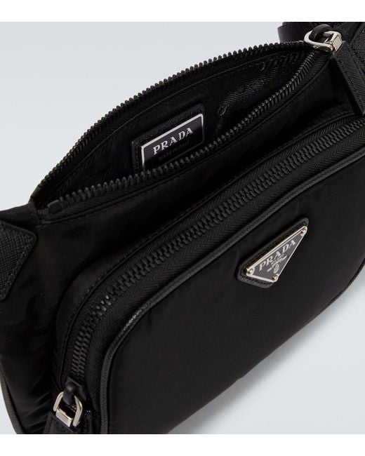Prada Black Re-Nylon Leather-Trimmed Belt Bag for men