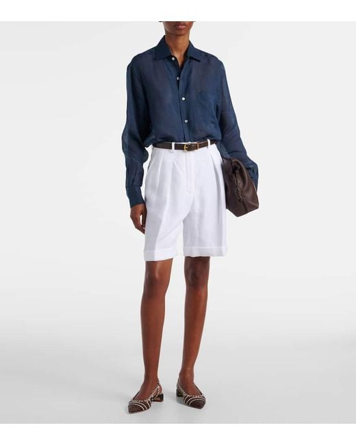 Loro Piana Blue Hemd Aus Ramie