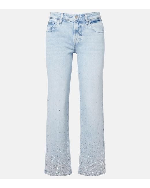 7 For All Mankind Blue Calie Embellished Straight Jeans