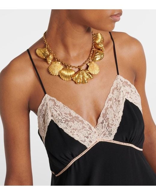 Chloé Black Lace-Trimmed Silk Chiffon Midi Dress