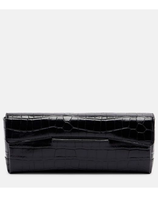 Totême Black T-Clutch Small Croc-Effect Leather Clutch
