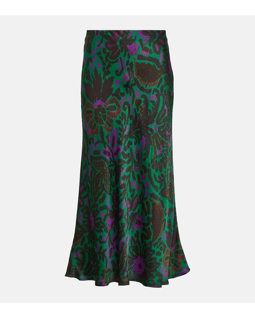 Falda midi Kaiya de saten estampada Velvet de color Green