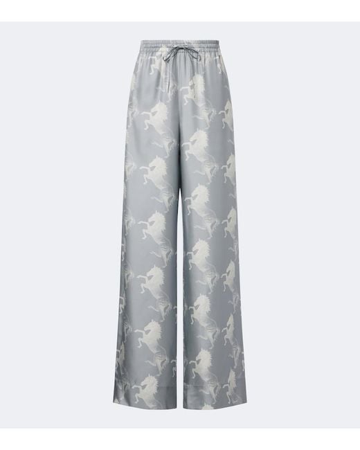 Stella McCartney Gray Printed Silk Satin Wide-Leg Pants