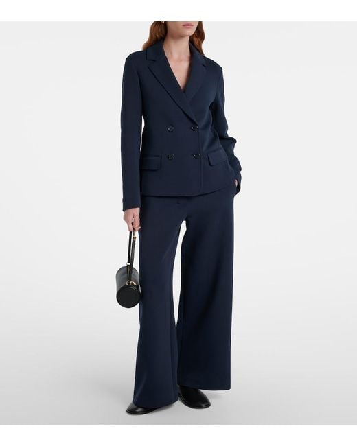 Max Mara Blue Badia Double-Breasted Cotton-Blend Blazer