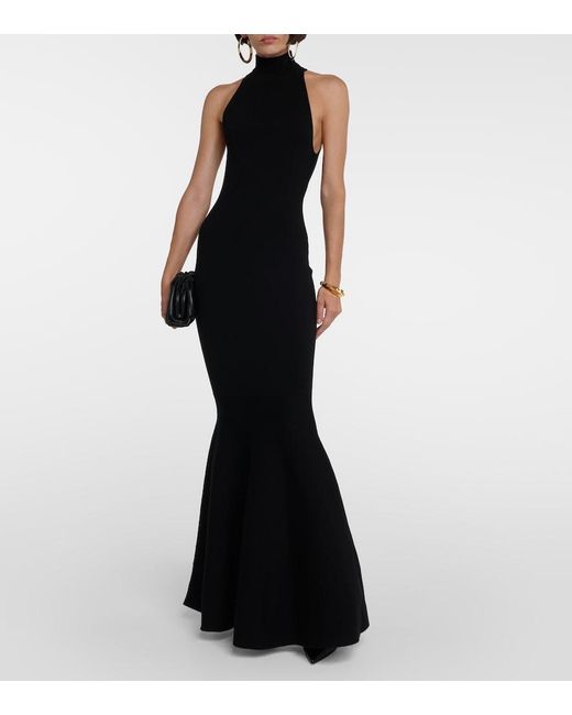 Nina Ricci Black High-Neck Wool-Blend Maxi Gown