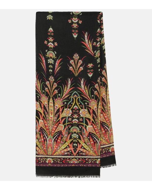 Etro Black Bedruckter Schal aus Kaschmir, Seide und Wolle