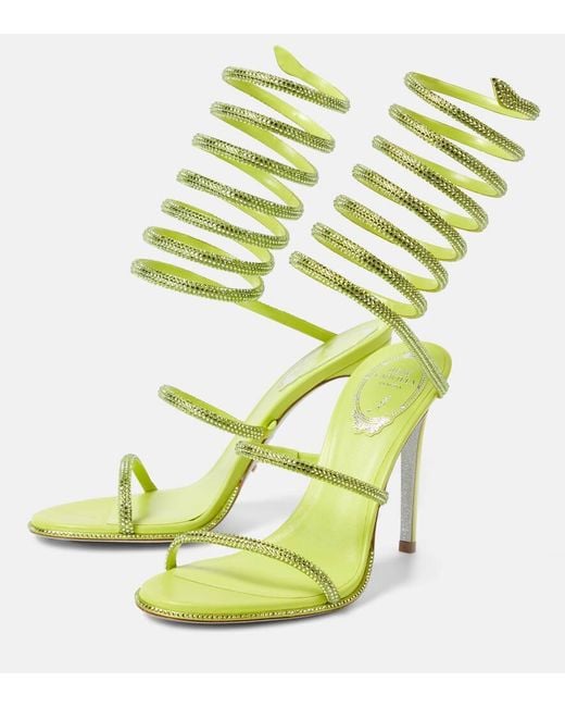 Rene Caovilla Green Cleo Crystal-embellished Satin Sandals