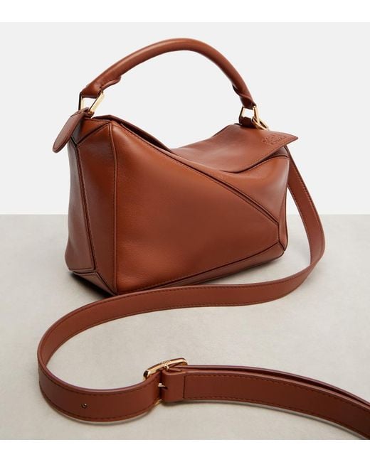 Loewe Brown Featherlight Puzzle Small Leather Top-Handle Bag