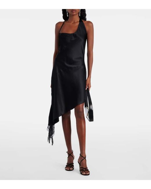 Courreges Black Minikleid Undressed Aus Satin Mit Spitze