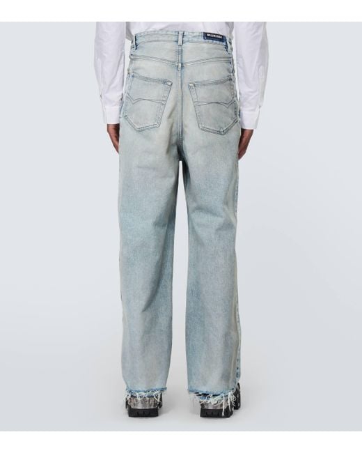 Balenciaga Blue Distressed Wide-leg Jeans for men