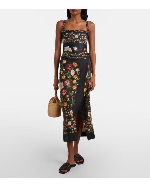 Agua Bendita Black Tierra Floral Linen Beach Cover-Up