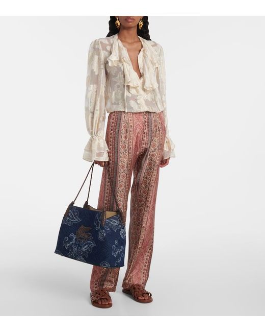 Etro Blue Tote Libra Large Aus Denim